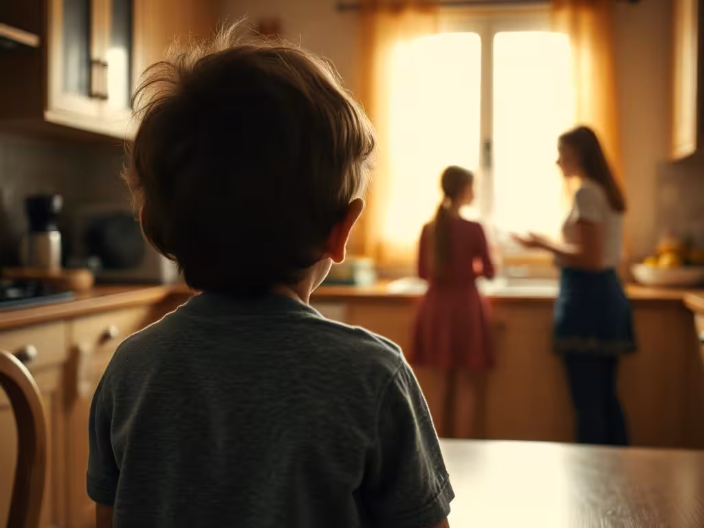 Enfant écoutant une conversation d'adultes sur l'argent — les blocages hérités dès l'enfance