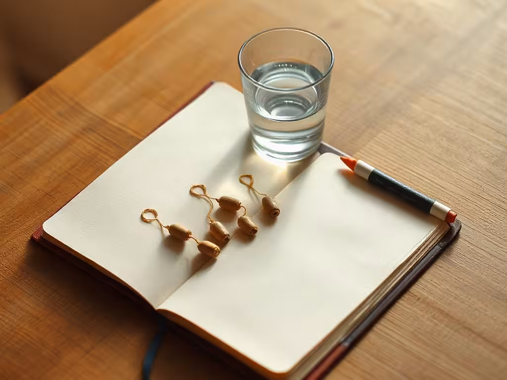 Carnet et quatre repères symbolisant les phrases des mantras ho'oponopono.