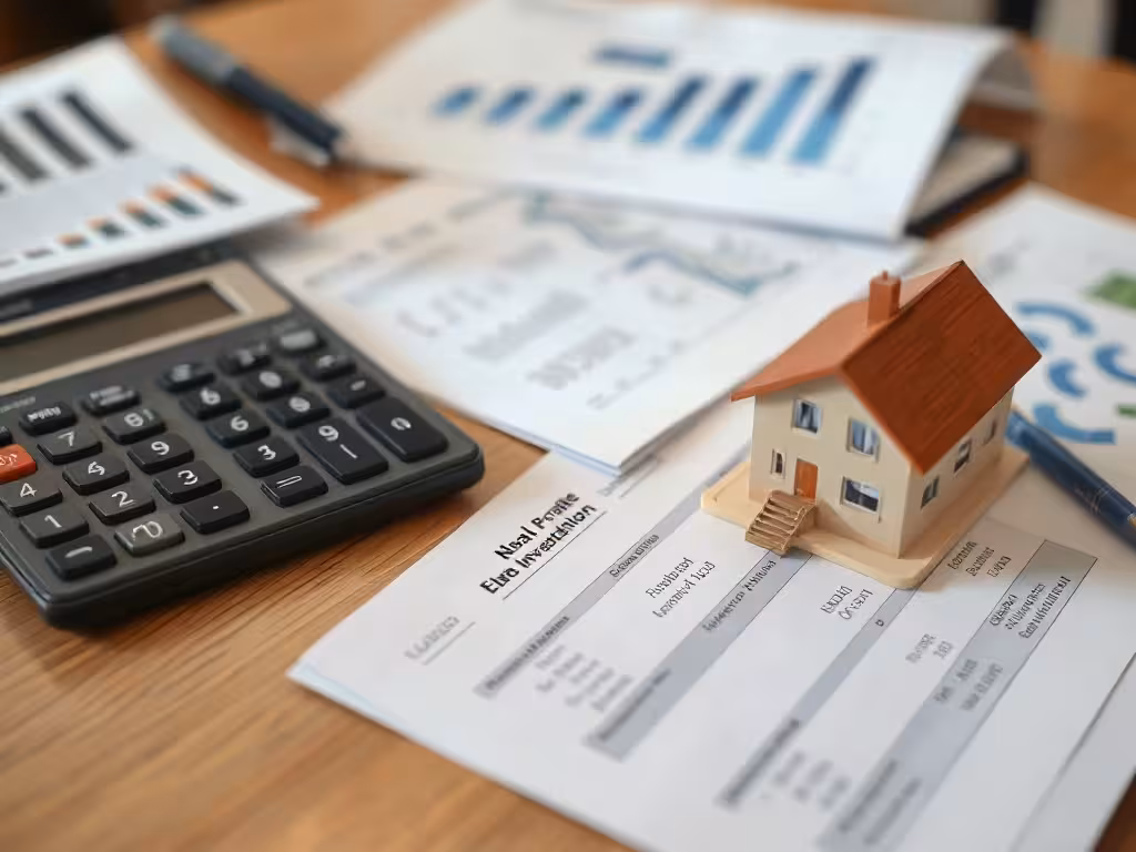 Bureau d'investisseur en immobilier avec maquette et documents financiers, illustrant les revenus passifs idées par la SCPI.