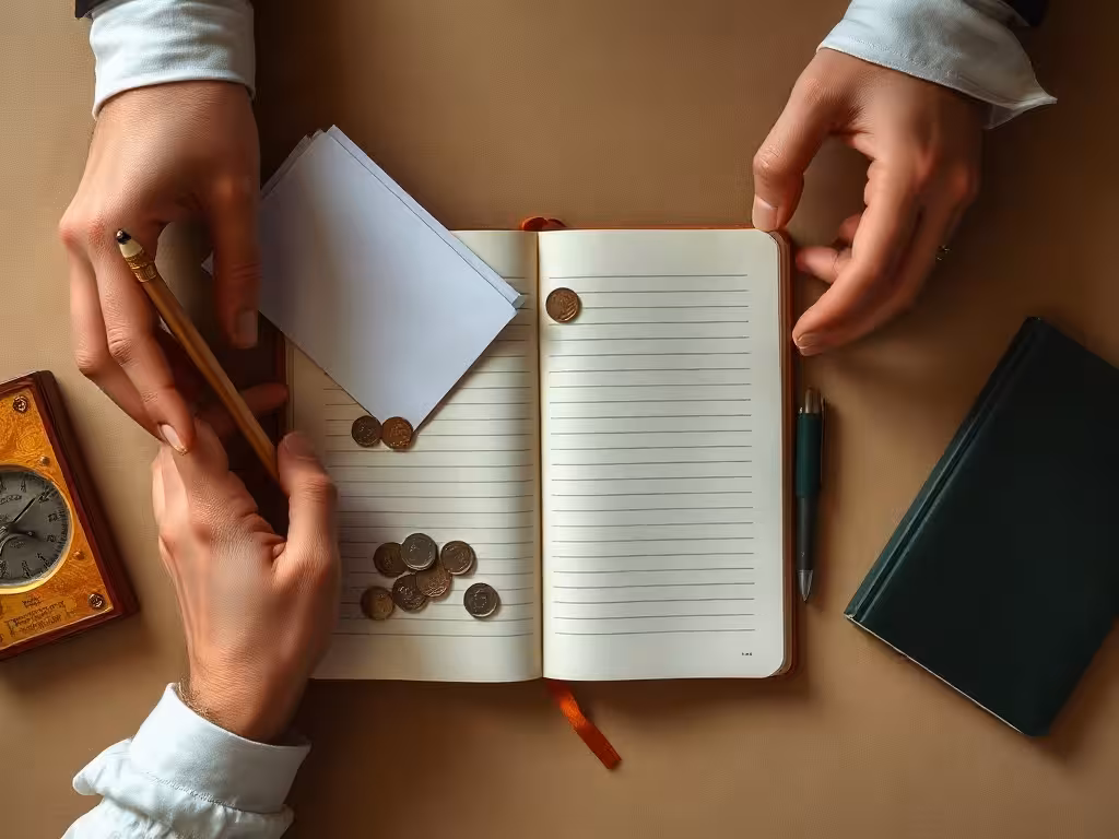 Rituel d'abondance financière observé avec carnet, pièces et temps de pratique.